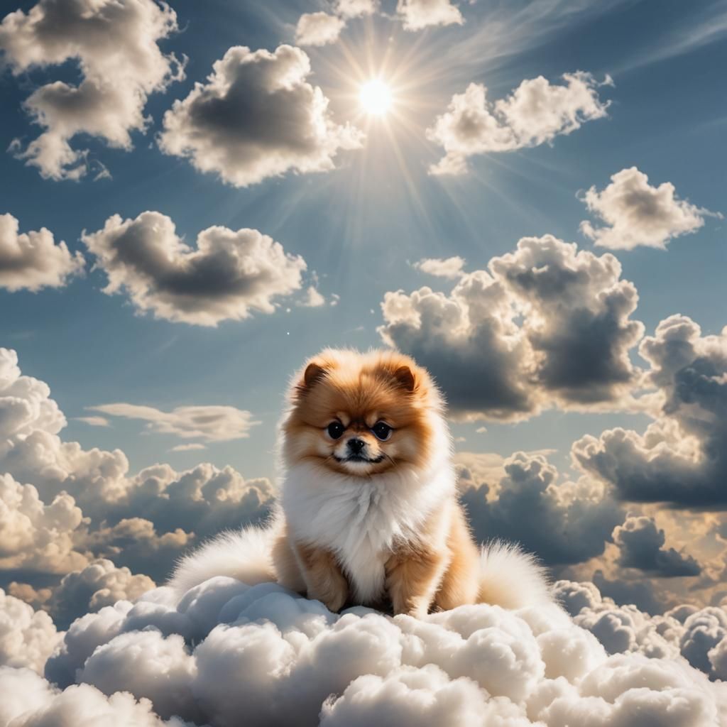 Fluffy Pomeranian Puppy on a Cloud