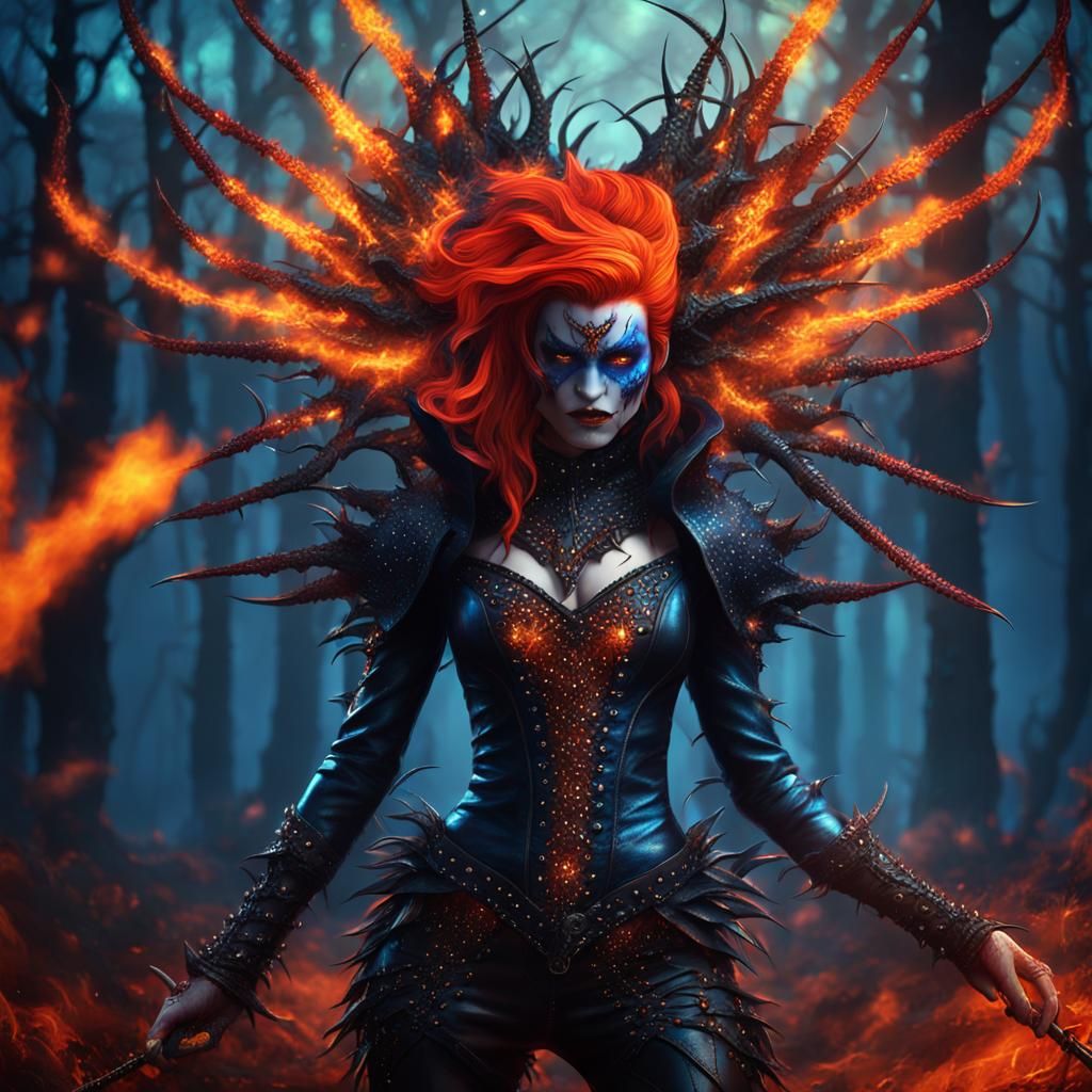 Gothic Demon Burlesque Dancer in a Mystical Forest