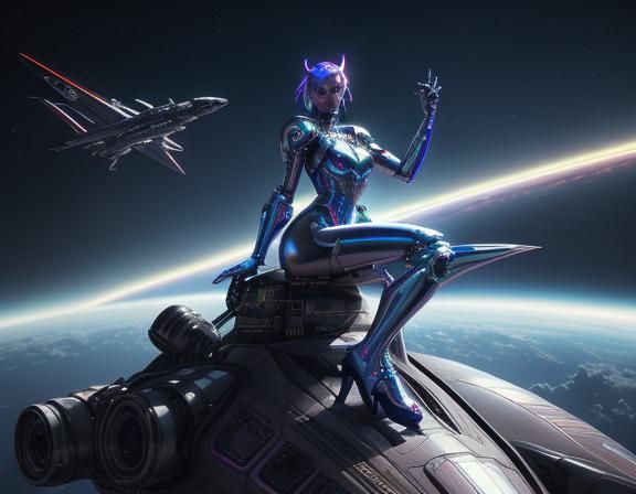 Chrome Dragon Rider in Retro Cyberpunk Sci-Fi