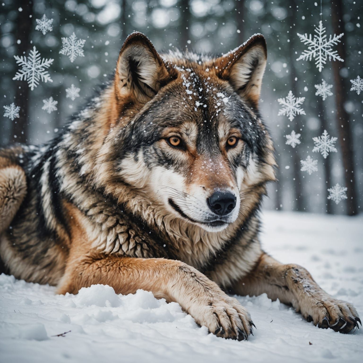 Wolf Portrait in Snow with Abstract Art Style
