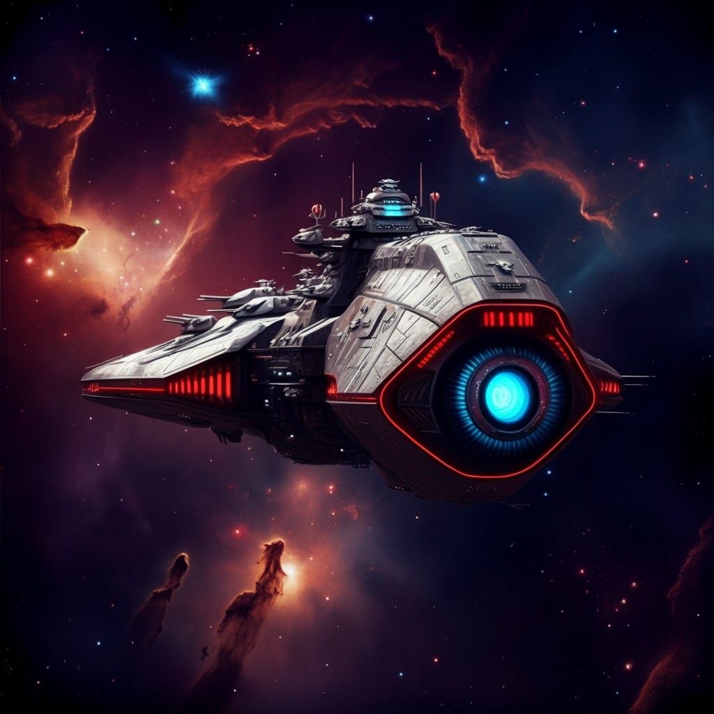 Massive Space Warship in Industrial Futurist Style