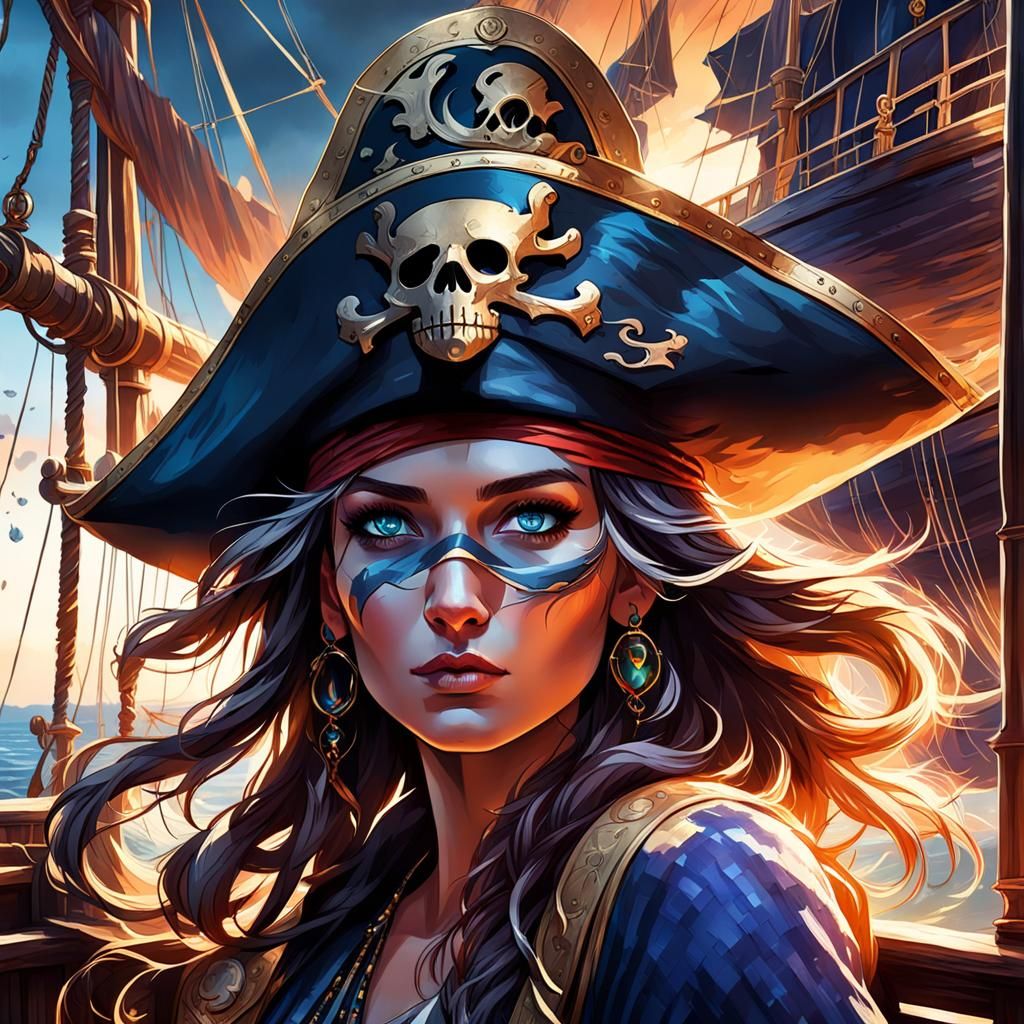 Pirate Girl Portrait with Sapphire Eyes