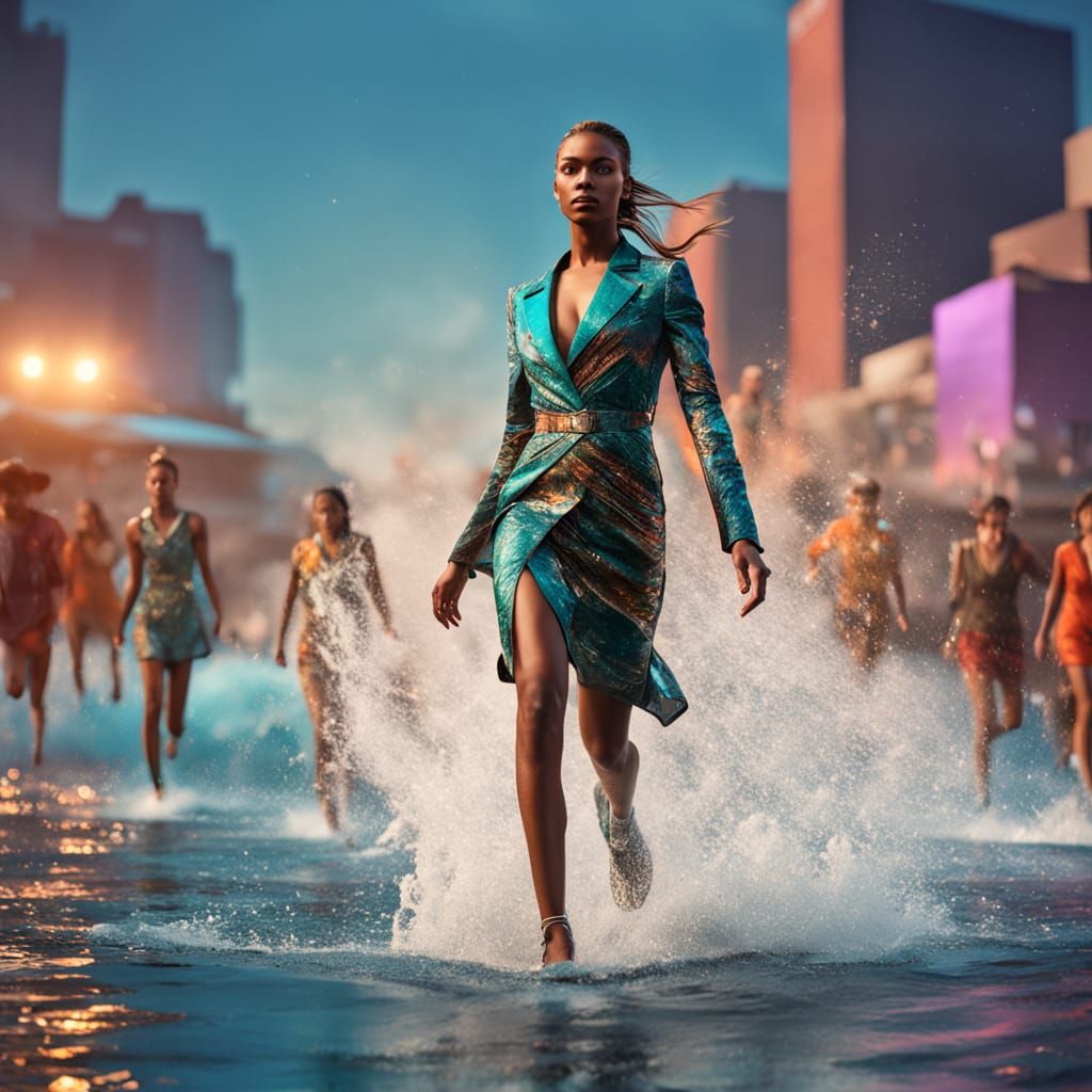 Hyperrealistic Fashion Models Strut on Vibrant Water-Themed ...