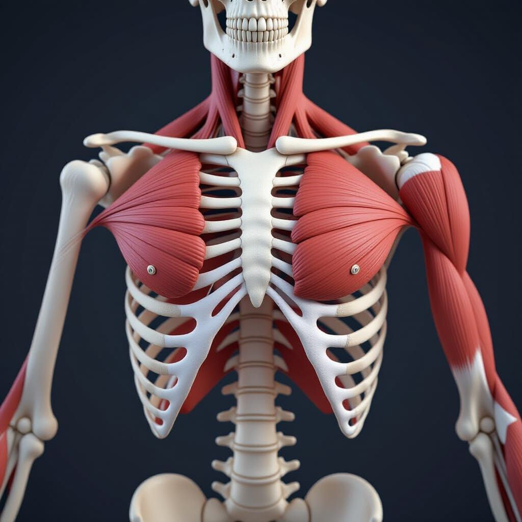 Anatomical Skeleton with Pectoralis Major Muscle