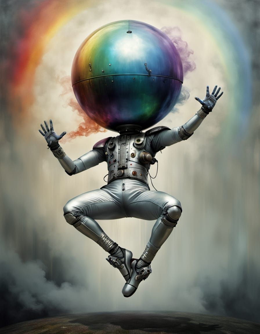 Cyber Pierrot Performs Dramatic Handstand on Metallic Ball