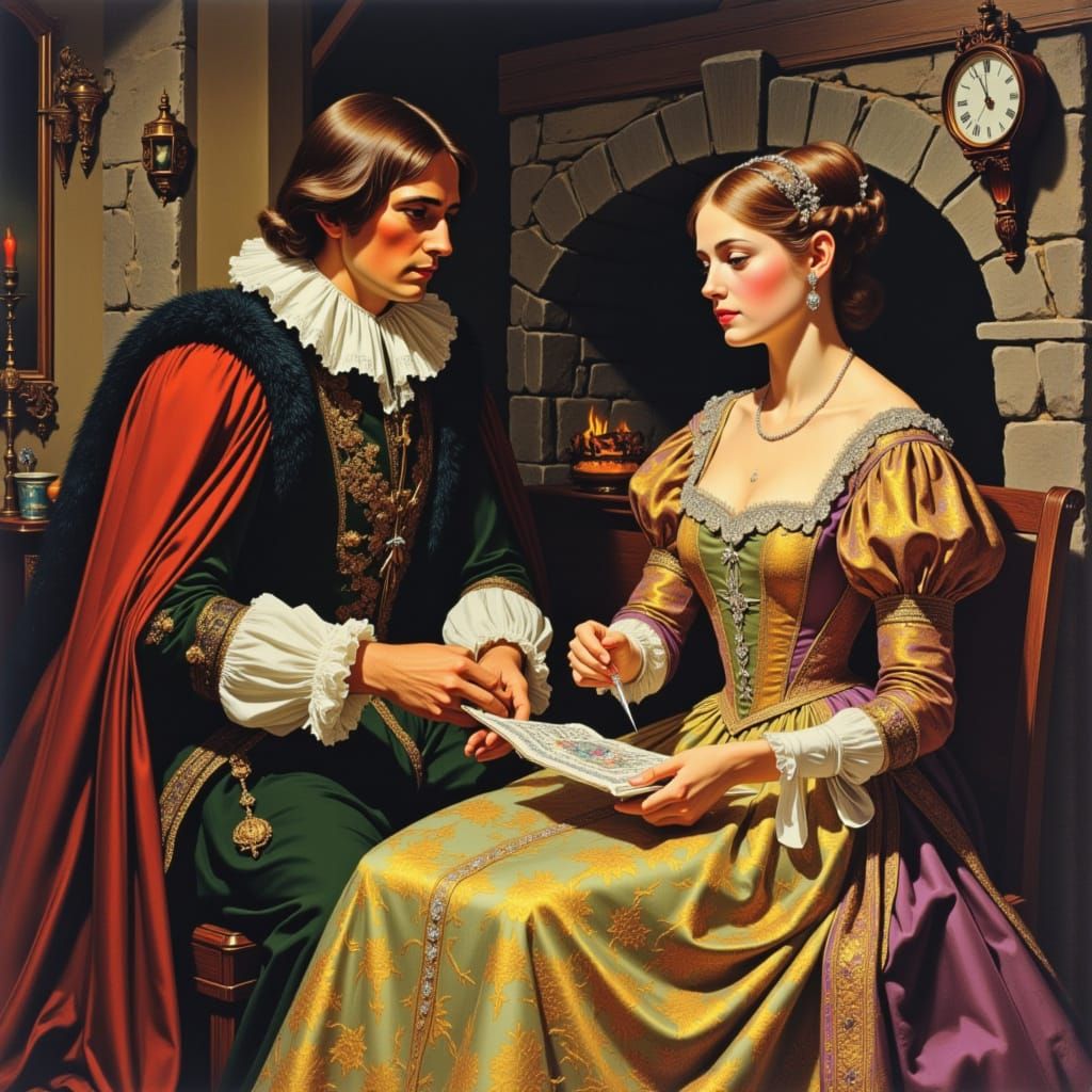 Vintage 1970s Medieval Illustration of Earl and Countess