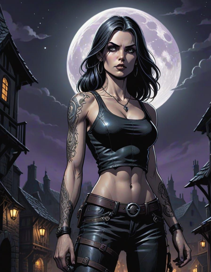 Medieval Warrior Woman Under Ominous Skies