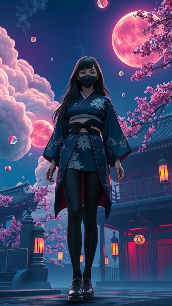 Enchanting Japanese Goddess in a Futuristic Landscape