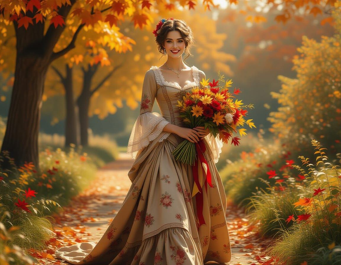 19th Century Woman in Autumn Park