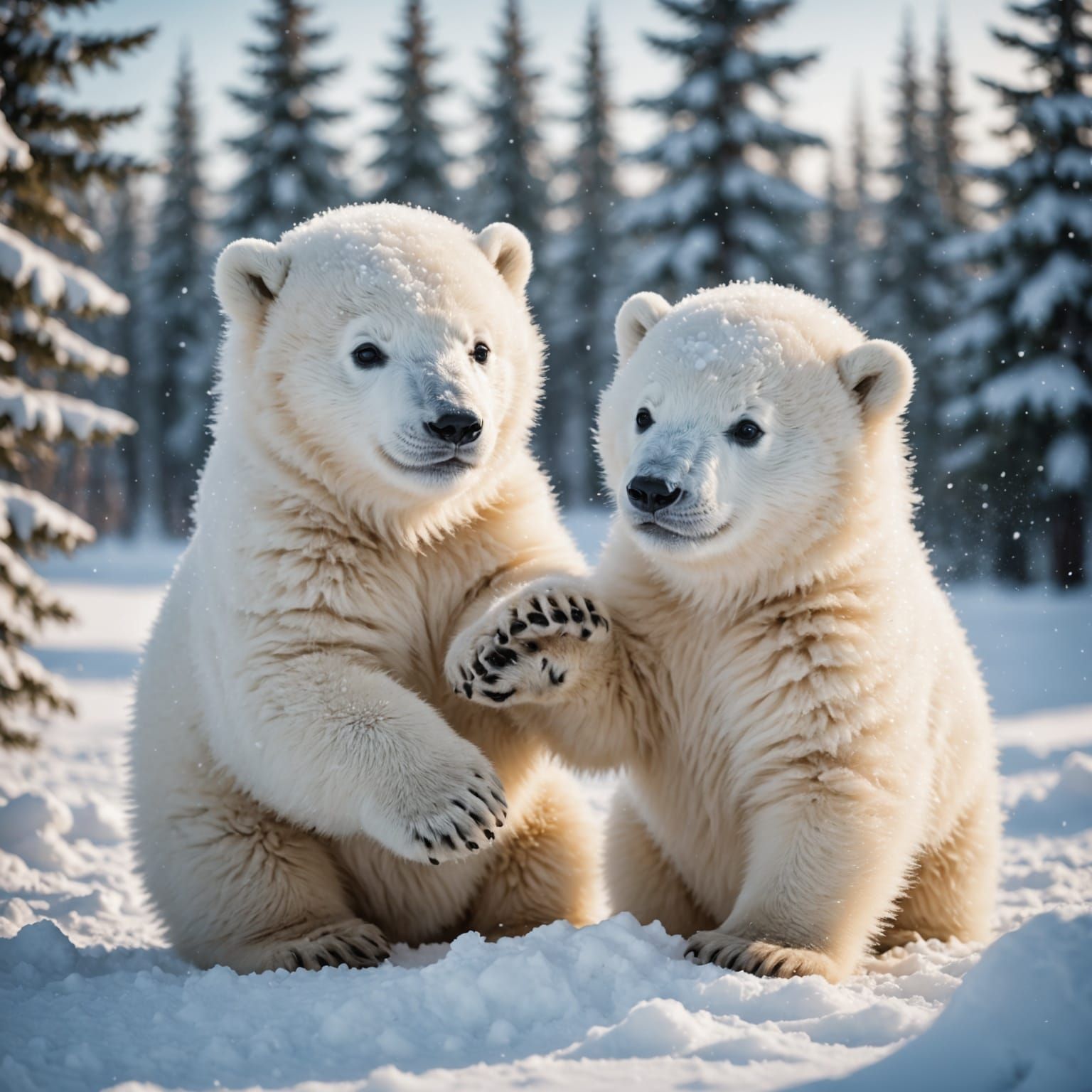 Chubby Polar Bears Play in Winter Wonderland