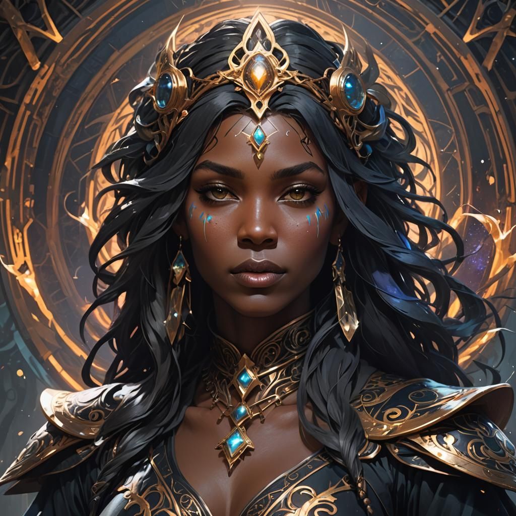 Black Spiritual Sorceress Portrait in Hyperdetailed Style