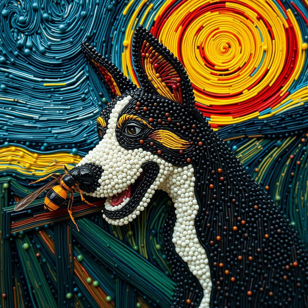 Dog Reimagining of The Scream with Colored Pins