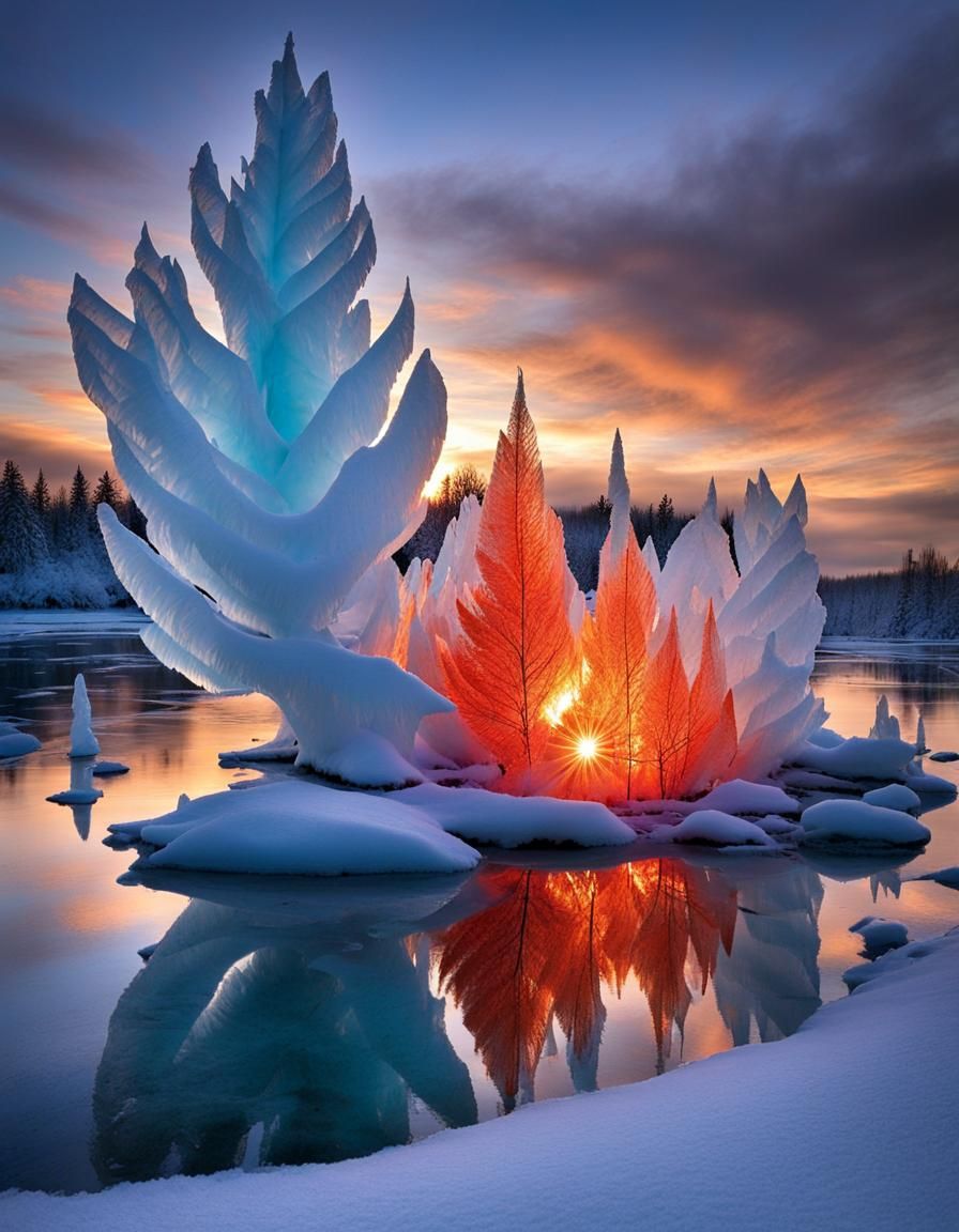 Photographic Ice on Fire Textile Sculpture