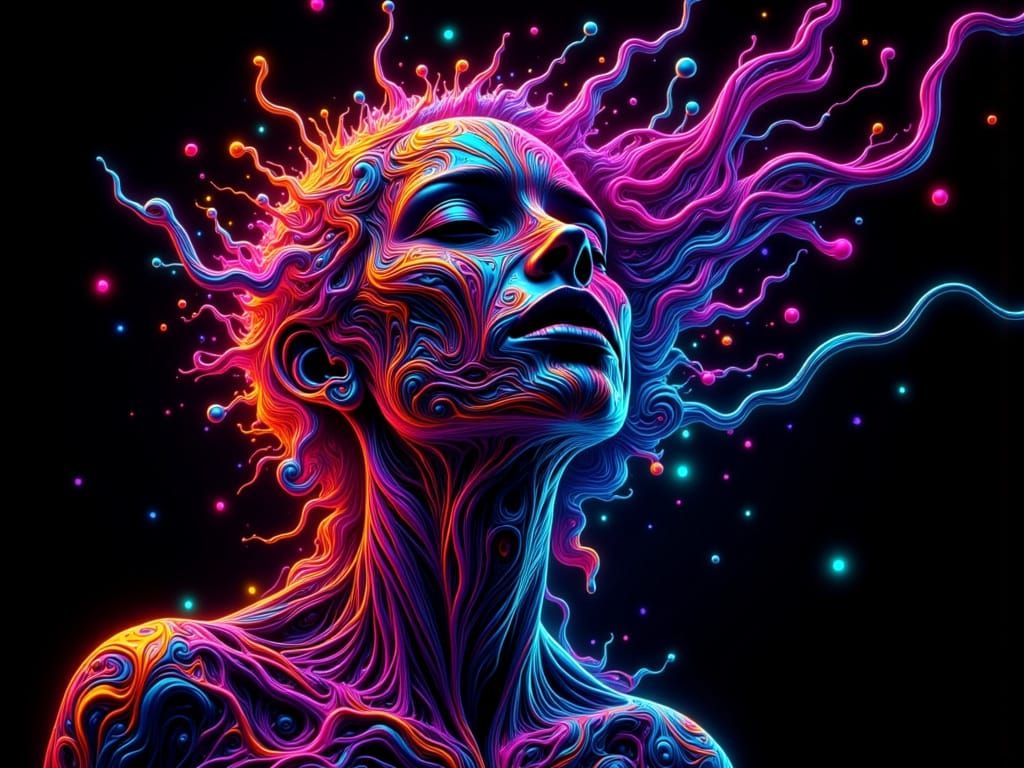 Vibrant Human Form in Psychedelic Neon Explosion