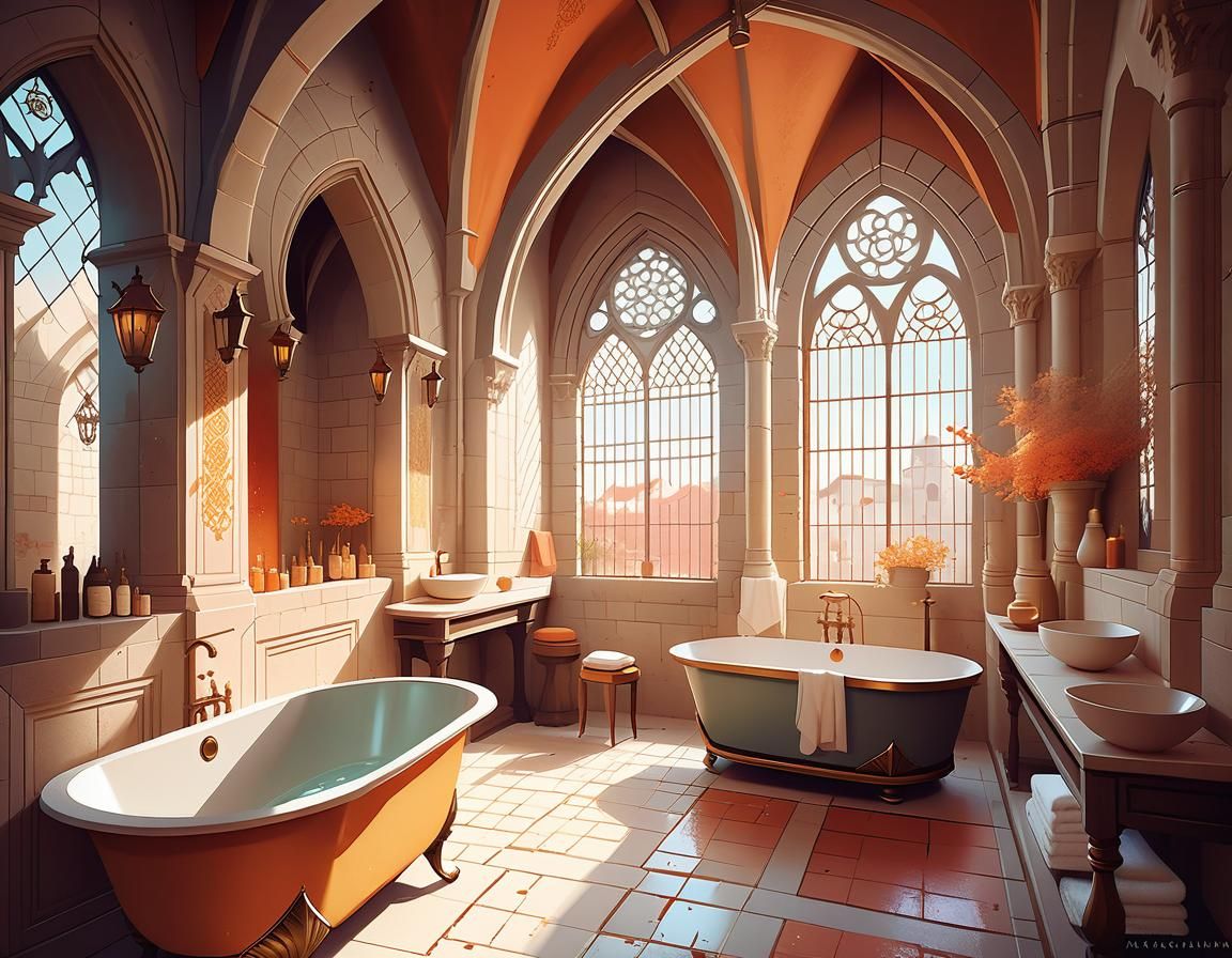 Luxury Medieval Bathroom in Manga Style