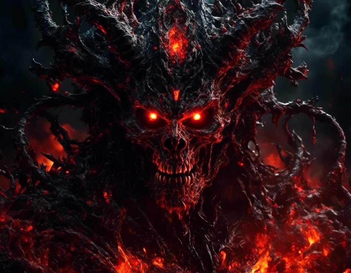 Fiery Demon Emerges from Hell in Dark Fantasy Style