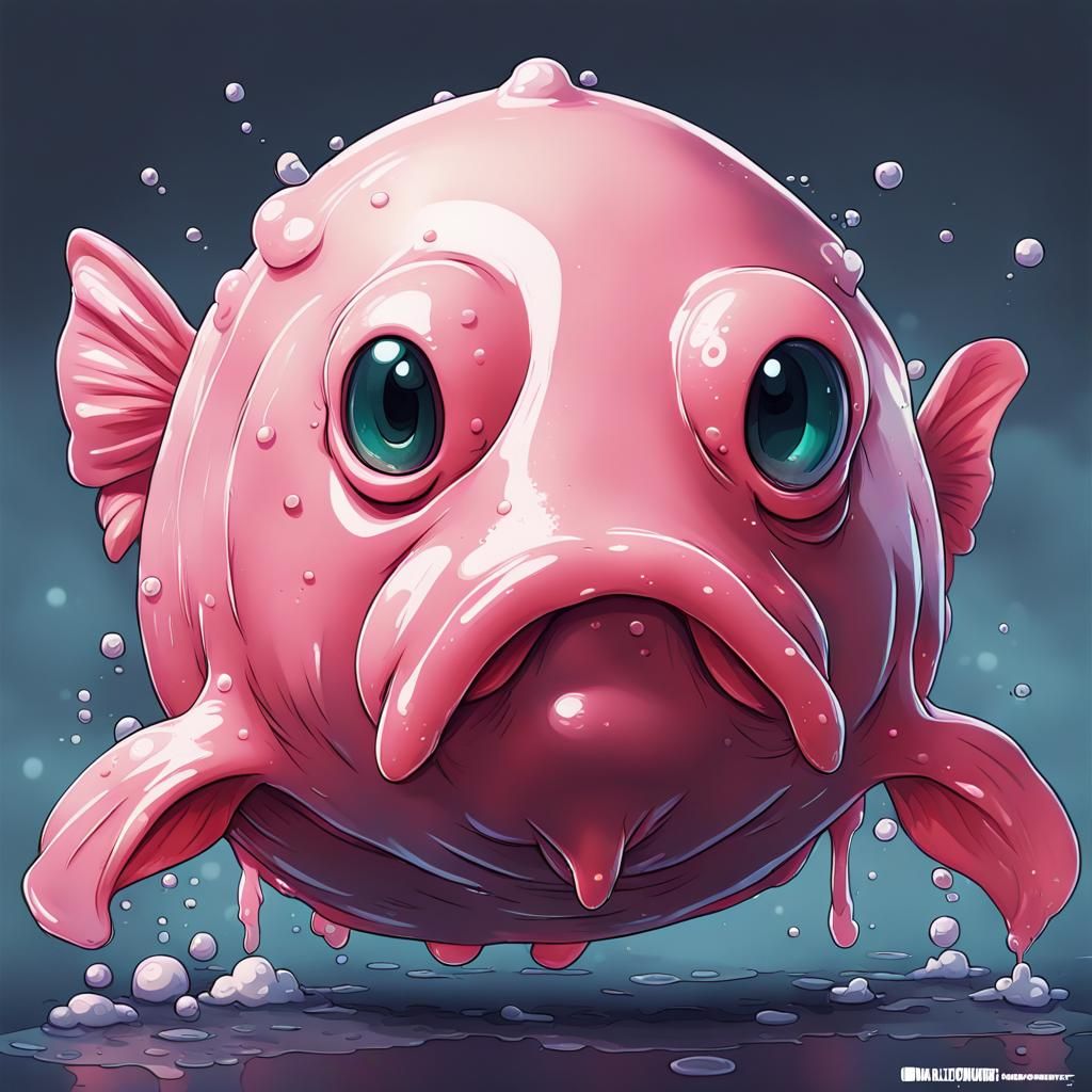 Cute Blobfish with Big Nose in Chibi Anime Style