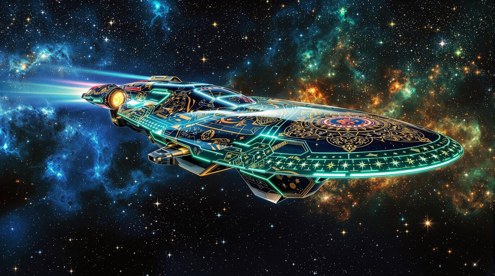 Gustav Klimt-Inspired Science Fiction Battle Cruiser
