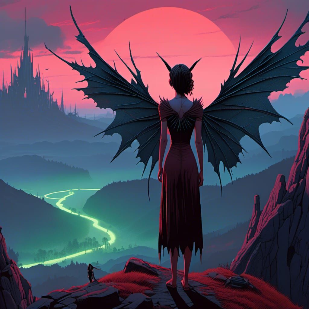 Winged Woman in Dark Fantasy Art Style