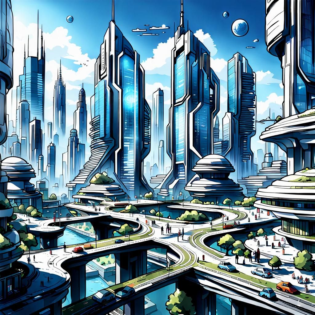 Futuristic Sci-Fi Cityscape Fusion
