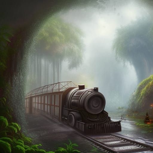 Cozy Train Journey Through a Lush Jungle