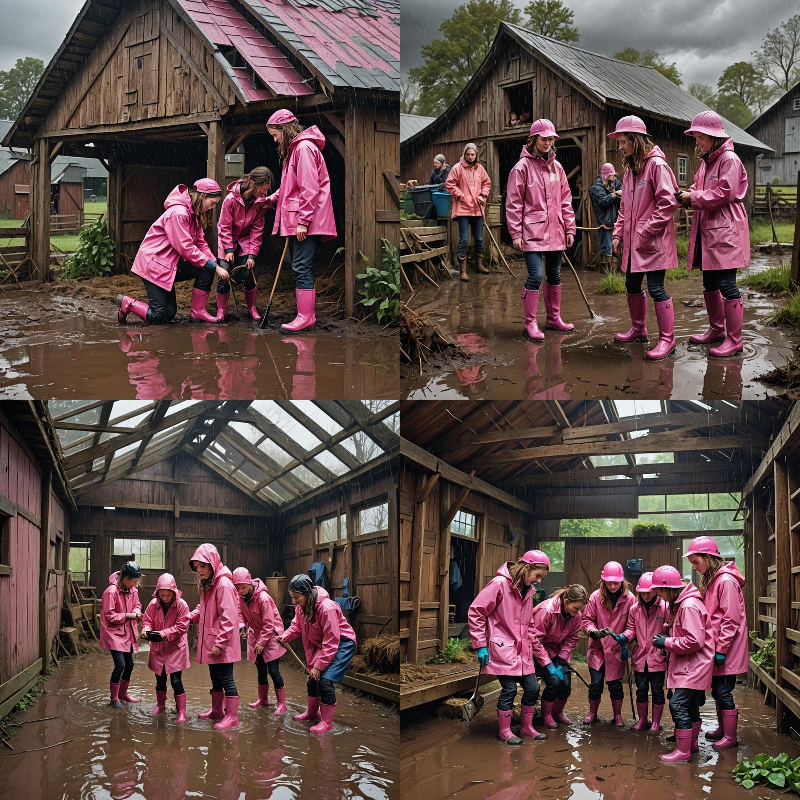 Farm Flood: Girls Repairing Barn Roof as Matte Painting