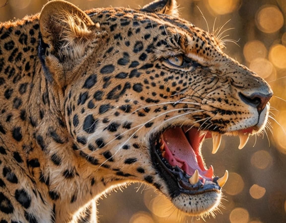 Magnificent Leopard Snarling: Wildlife Photography Close-Up