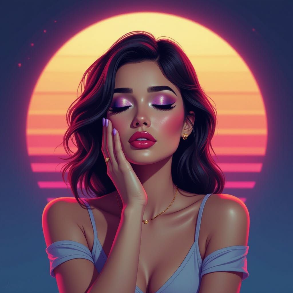 Cubist Portrait of a Crying Woman with Synthwave Neon