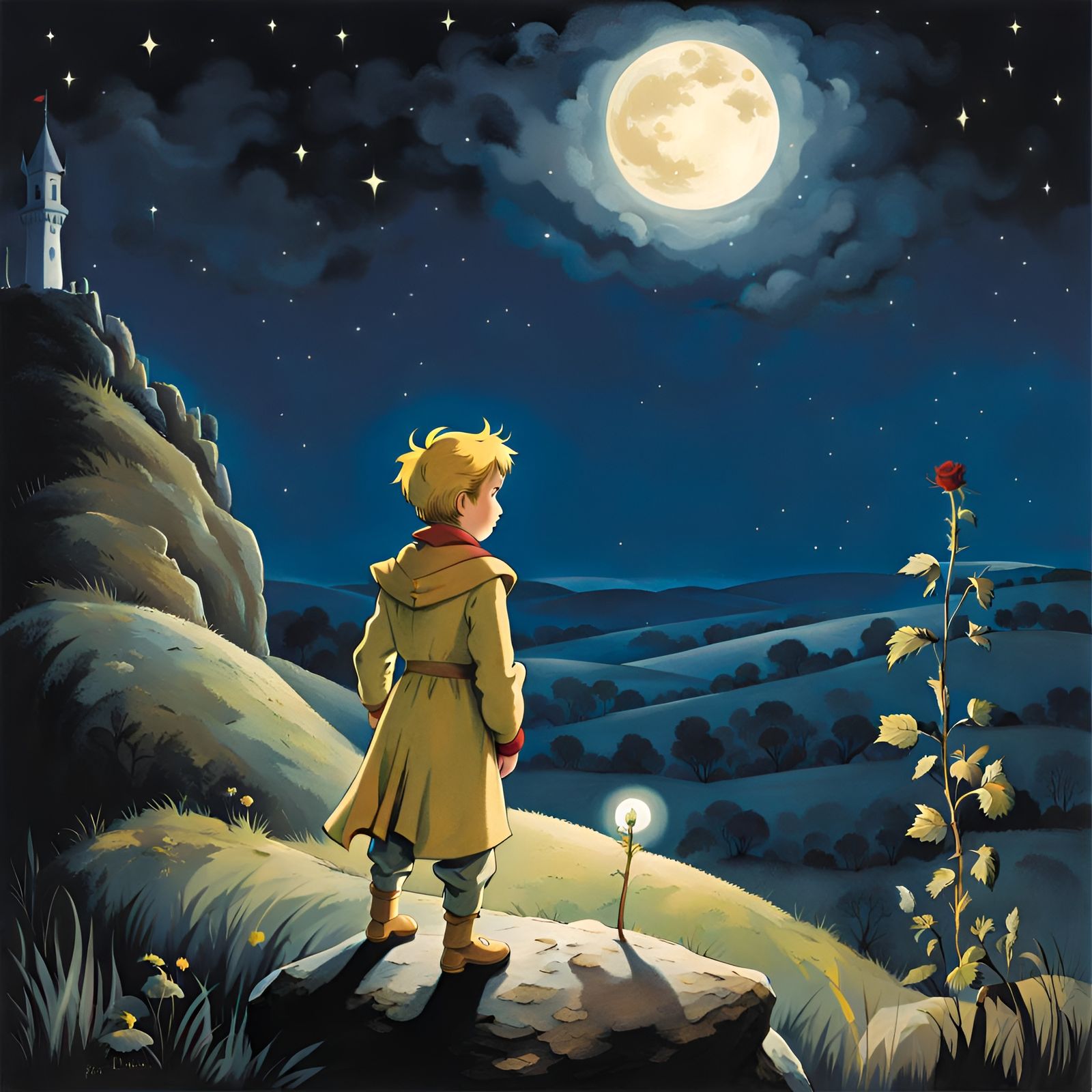 Little Prince Painting His Rose in Graffiti Style