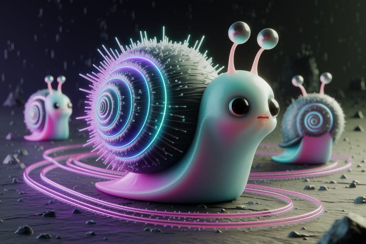 Neon Grey Snailiens in an Enormified Neonstorm