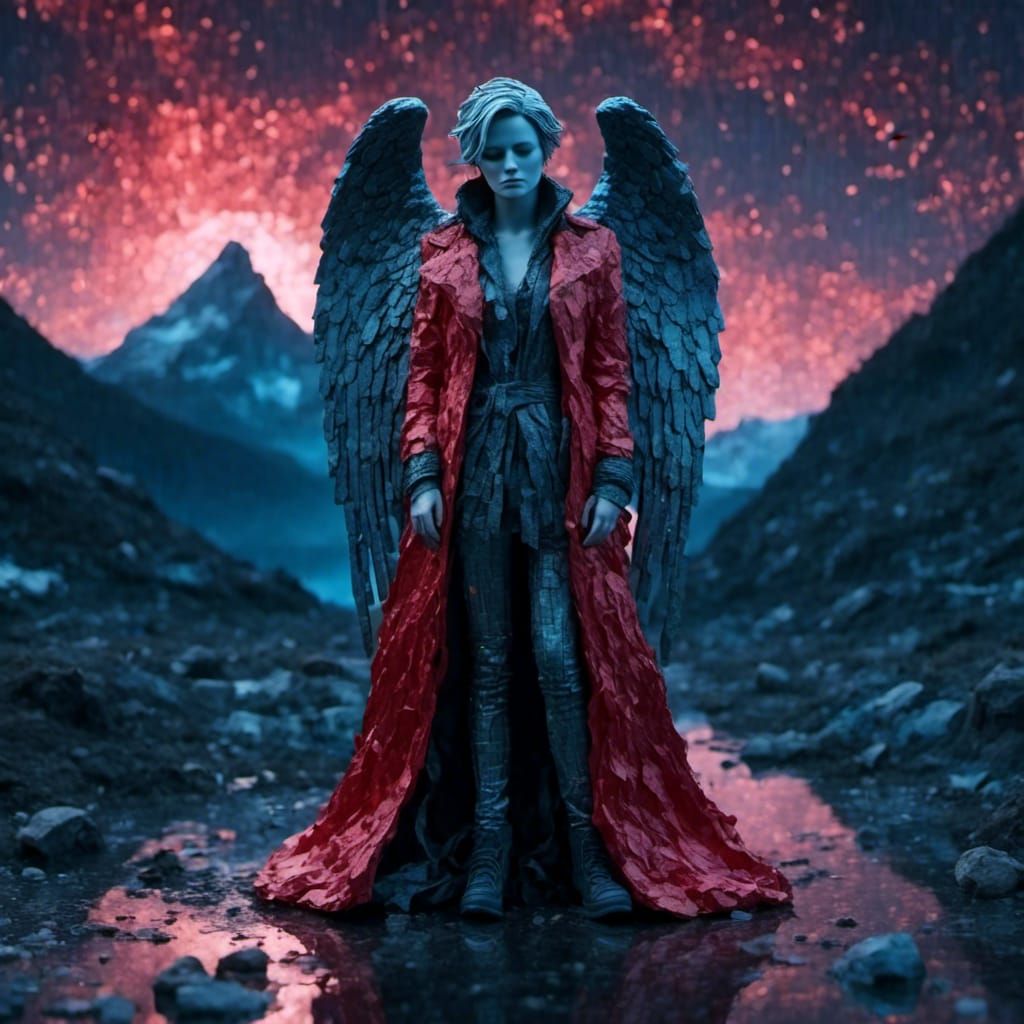 Sad Angel in Cosmic Cemetery, Neo-Impressionist Style