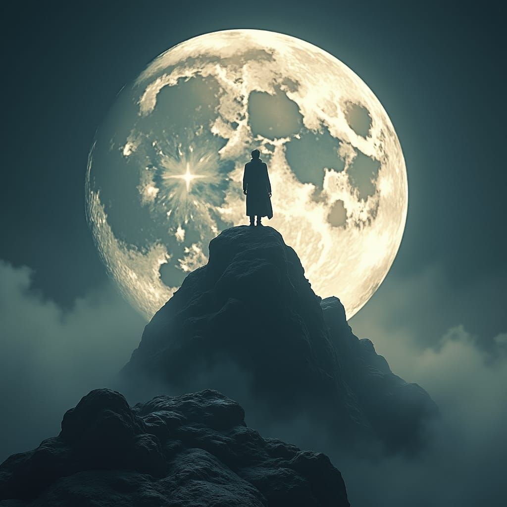 Man Sitting on the Moon: Dramatic Digital Painting
