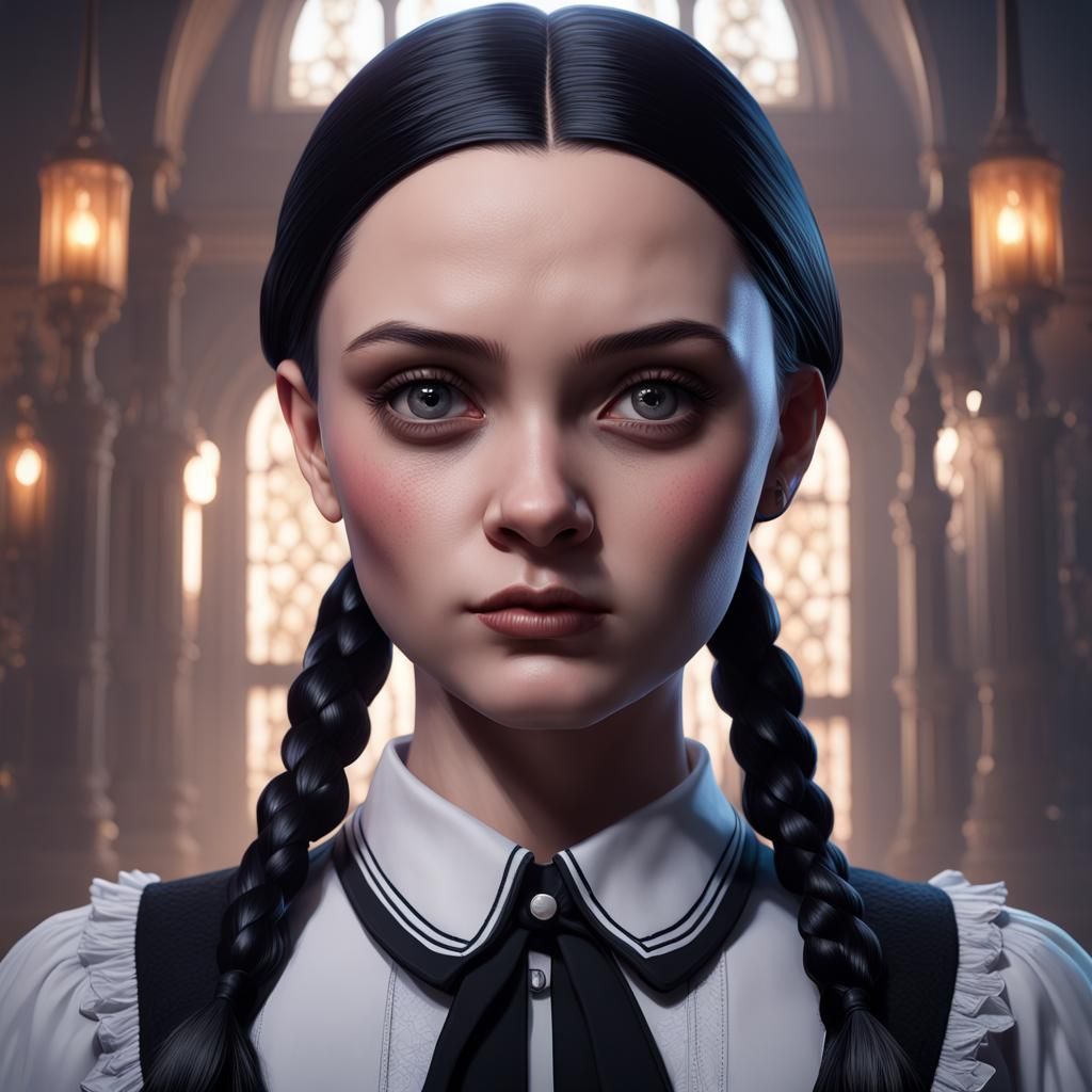 Wednesday Addams Portrait in Art Nouveau Style