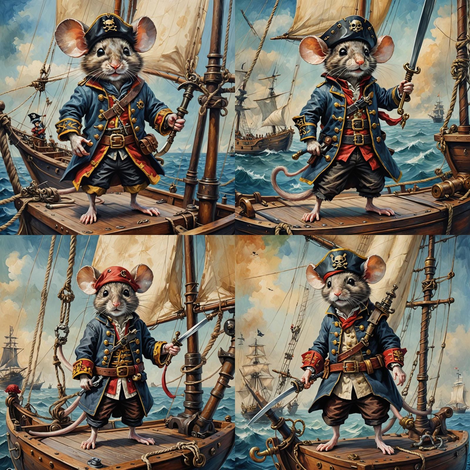 Mouse Pirate Ready for Adventure: Oil Painting