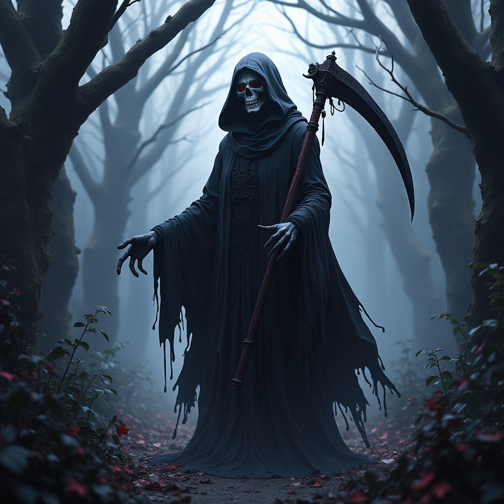 Grim Reaper in Eerie Realm, 3D Anime Art