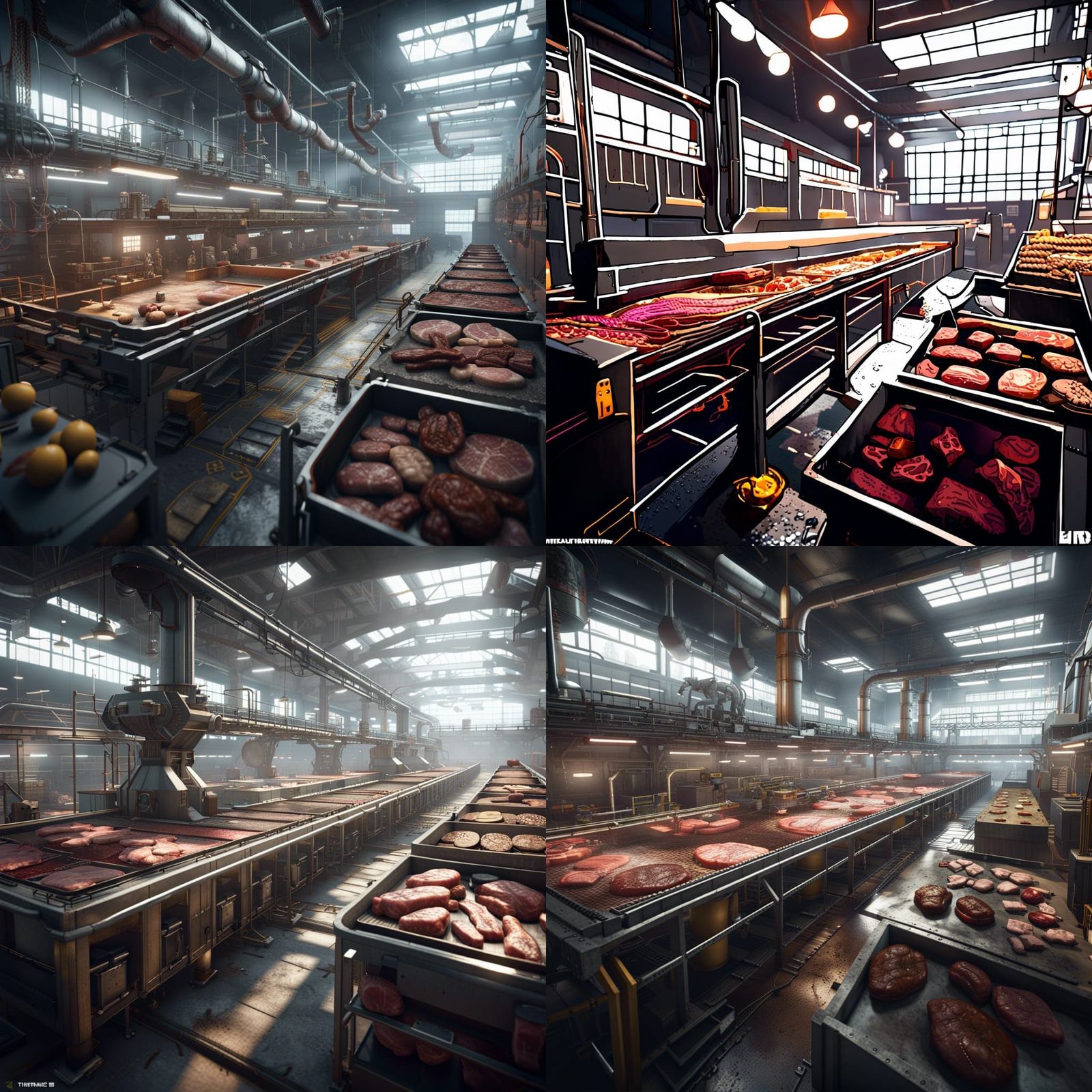 Post-Apocalyptic Meat Factory with Robotic Workers
