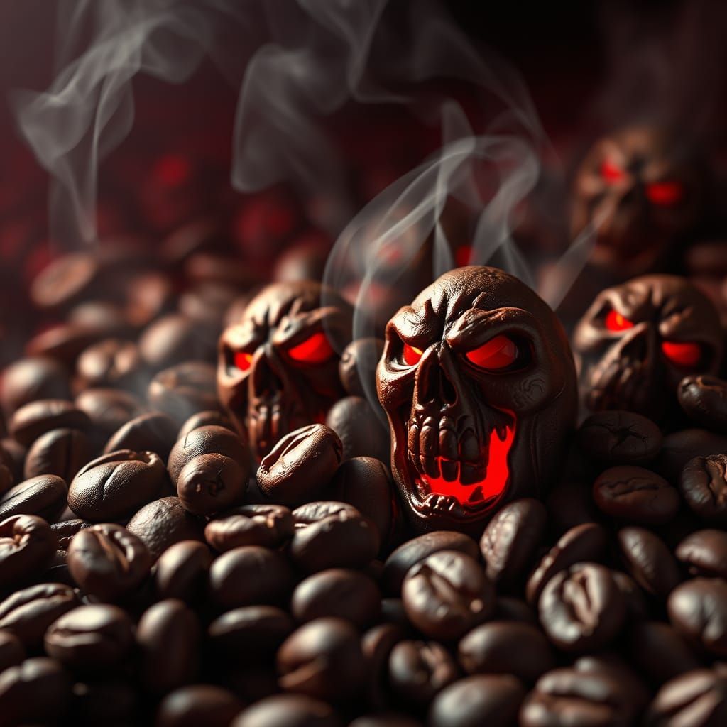 Angry Zombie Coffee Bean Attack in Digital Art
