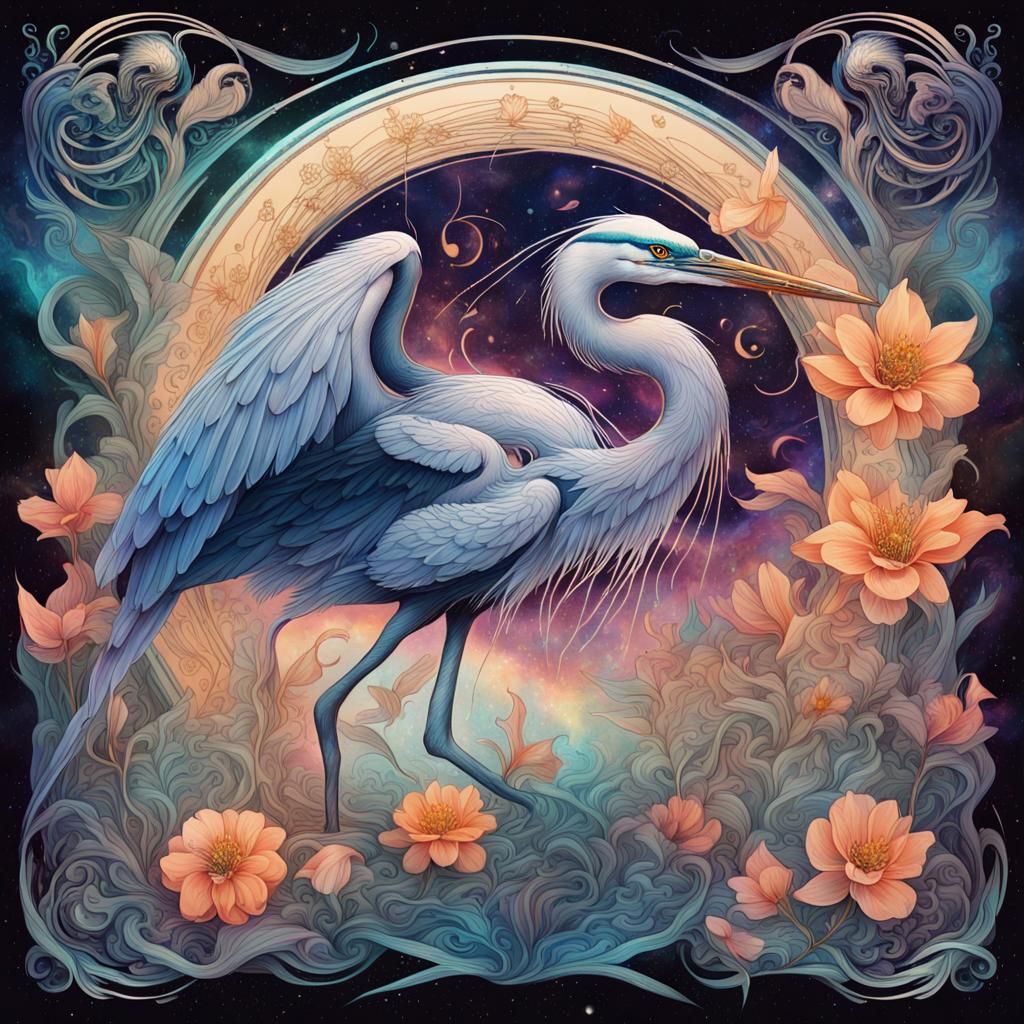 Art Nouveau Book with Smoked Animals and Heron