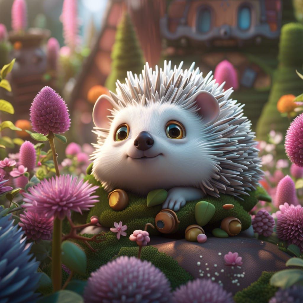 Adorable Robot Hedgehog in Garden, 3D Digital Art