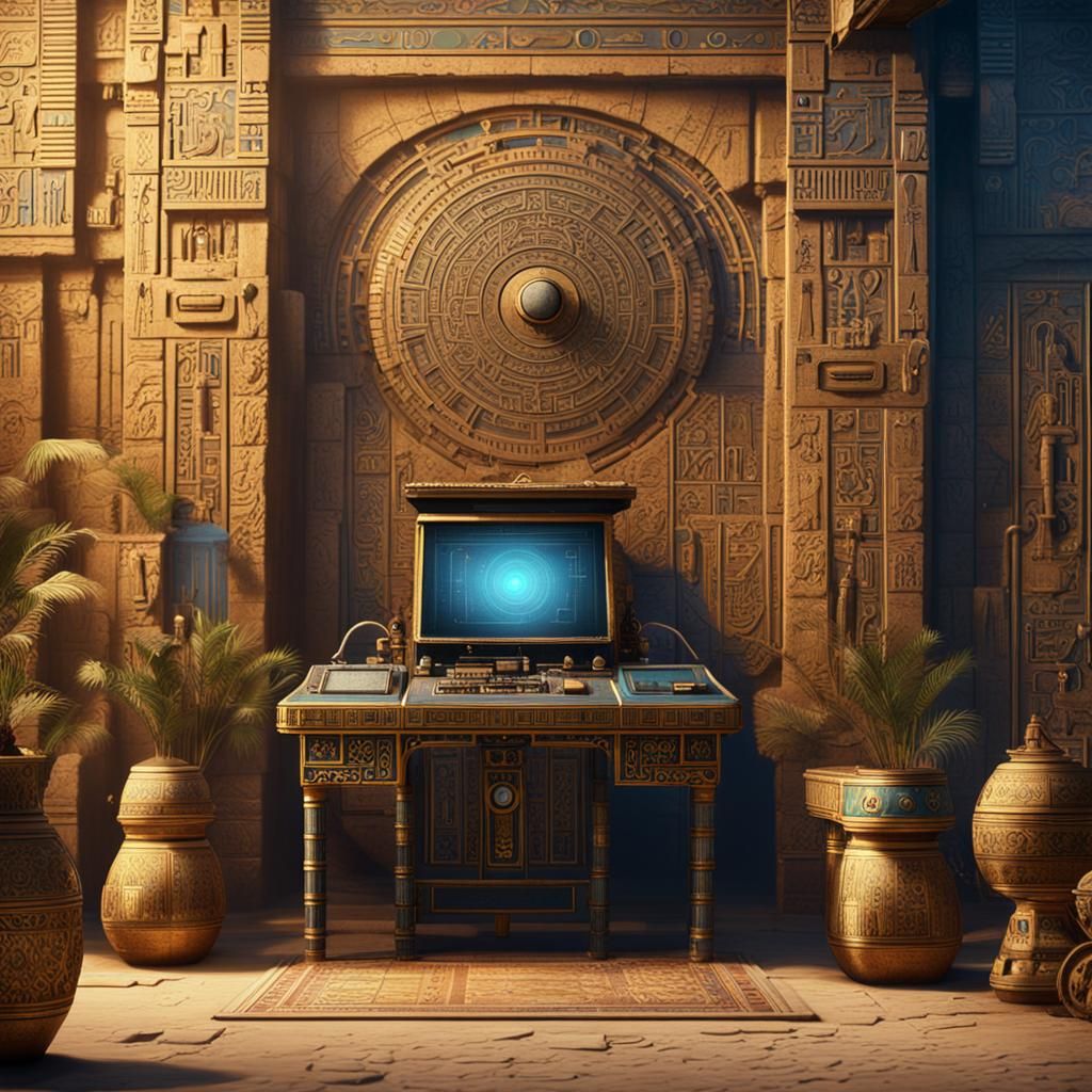 Vintage Technology Meets Ancient Egypt: Detailed Matte Paint...