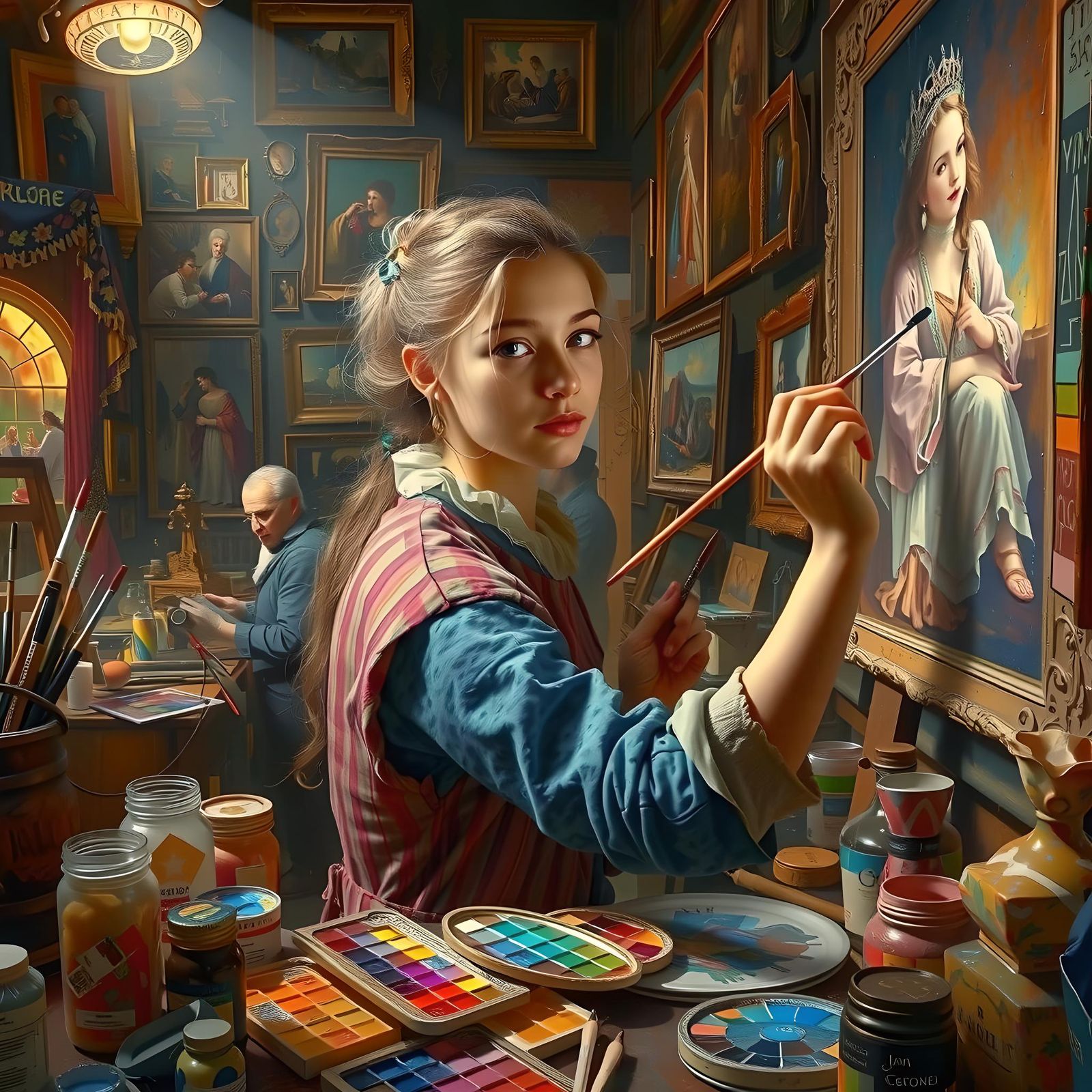 Painter's Apprentice: A Dramatic Oil Painting