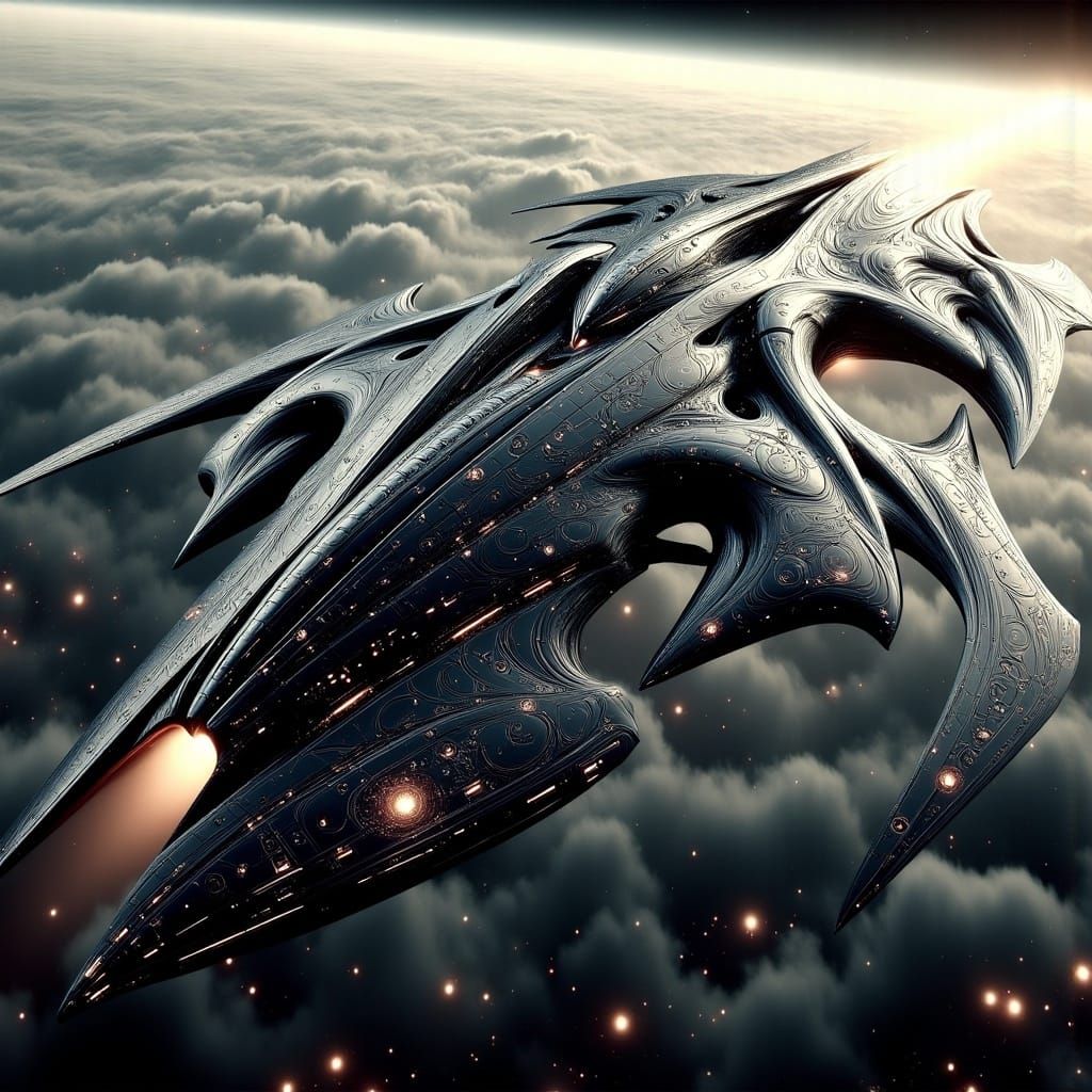 Gargantuan Flying Wing Spaceship in Photorealistic 3D