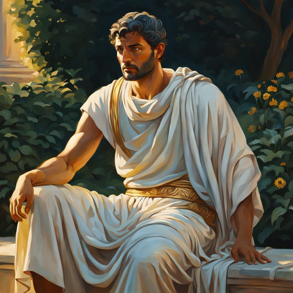 Roman Man in Garden: A Neoclassical Oil Painting