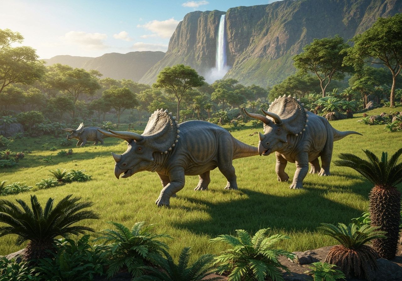 Triceratops Herd Grazing in Jurassic Period