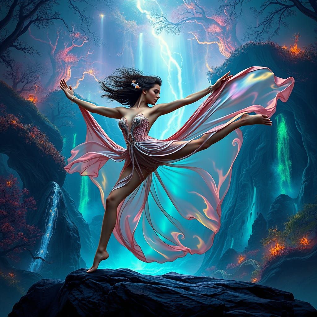 Fantastical Female Form in a Vibrant, High-Contrast Fantasy...