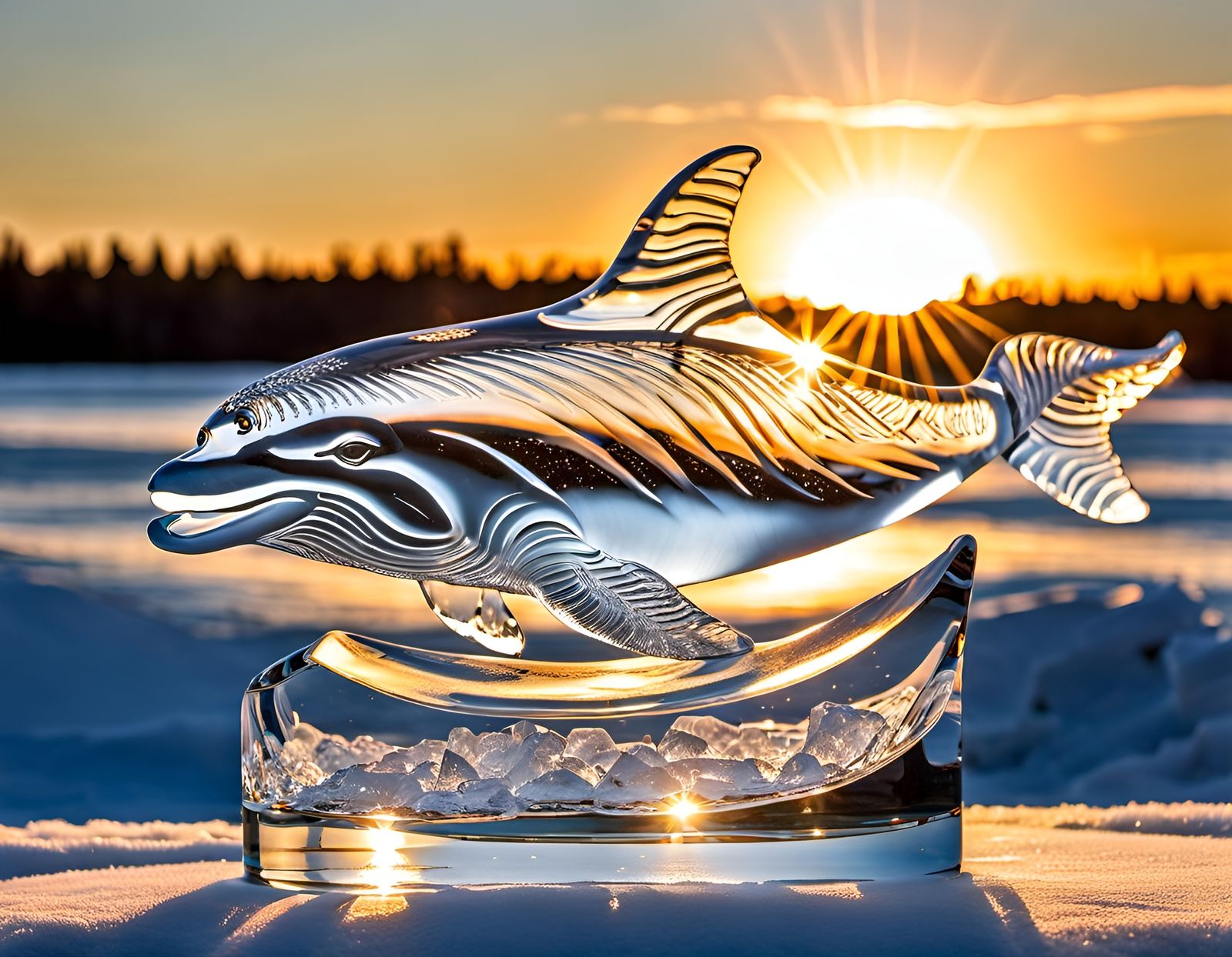 Crystal Beluga Whale Ice Sculpture in Steuben Style