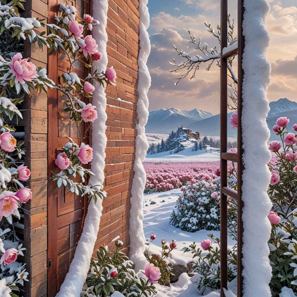 Blooming Peonies Amidst Winter Wonderland