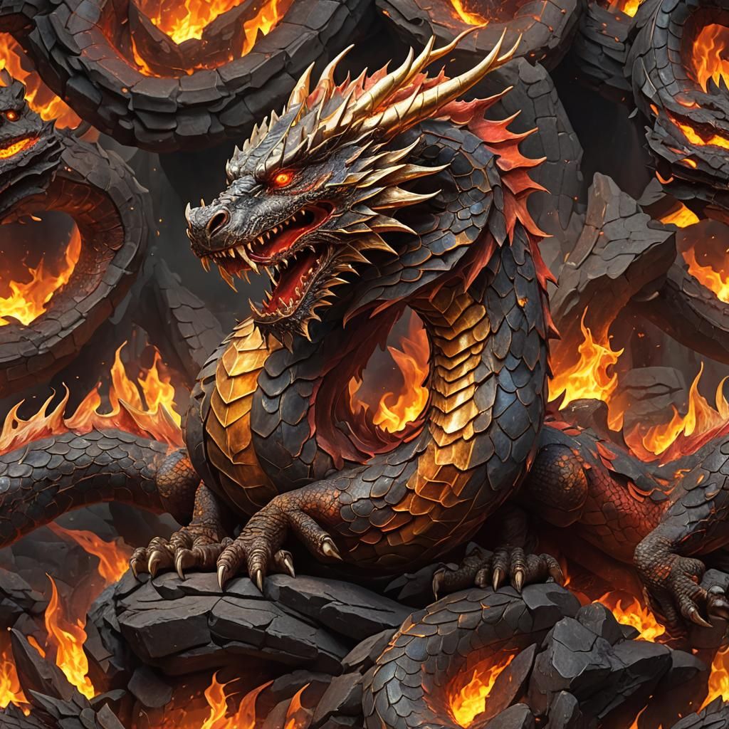Fiery Dragon in a Volcanic Landscape