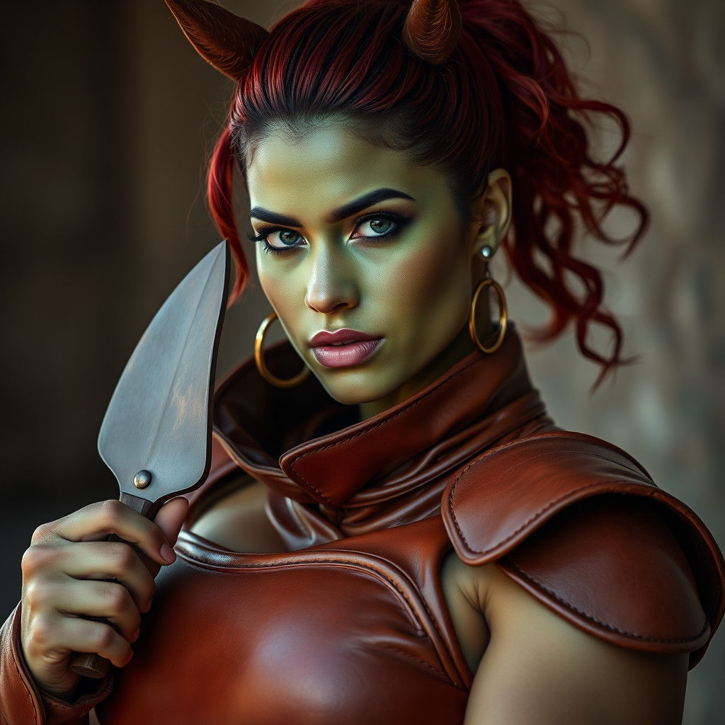 Sensual Orc Warrior Woman with Emerald Skin