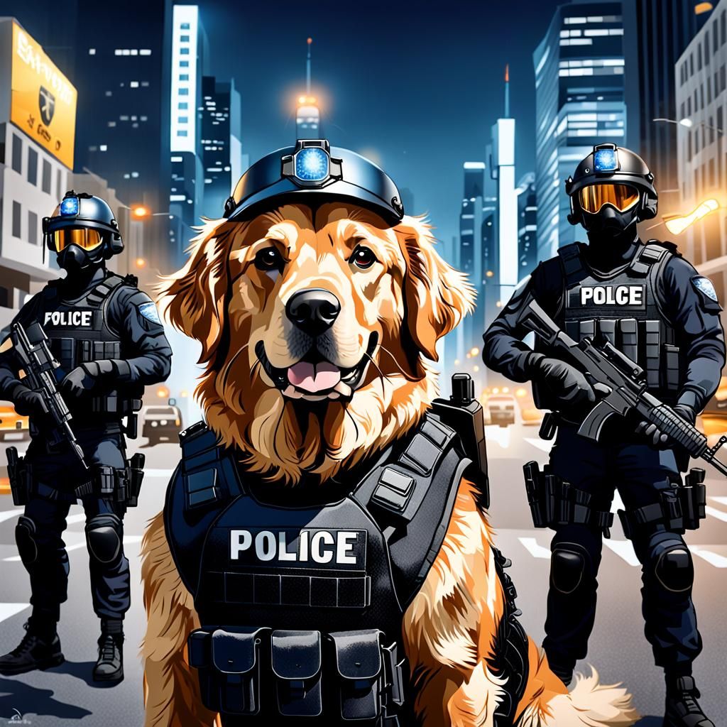 Golden Retriever SWAT Team Portrait in Ultra HD